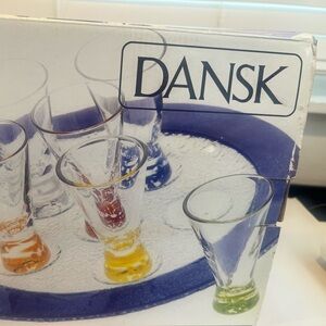 Dansk Vivacious Cordial Shot Glass 1.5oz Crystal Set 6  Multi Colored & Tray New